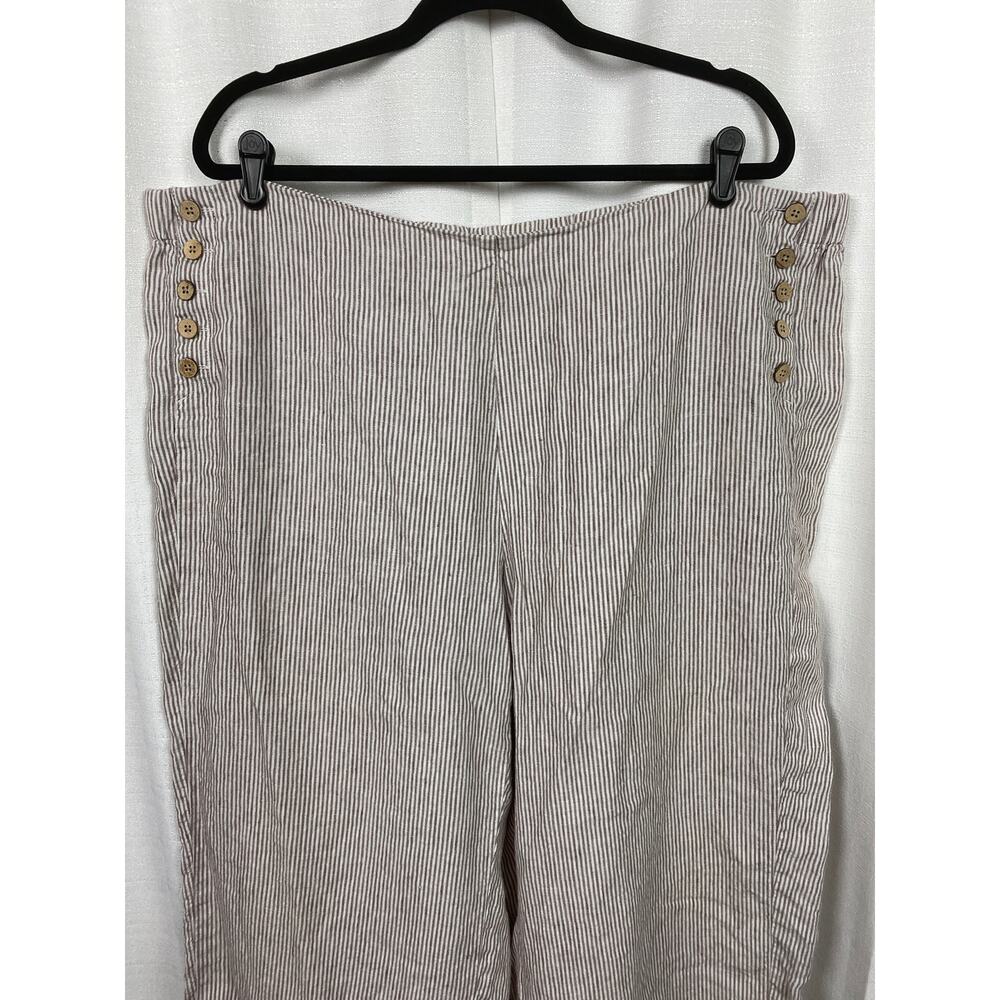 J.Jill Love Linen Cream Beige Stripe Linen Wide Leg Cropped Pants Sz.3X - Picture 3 of 11